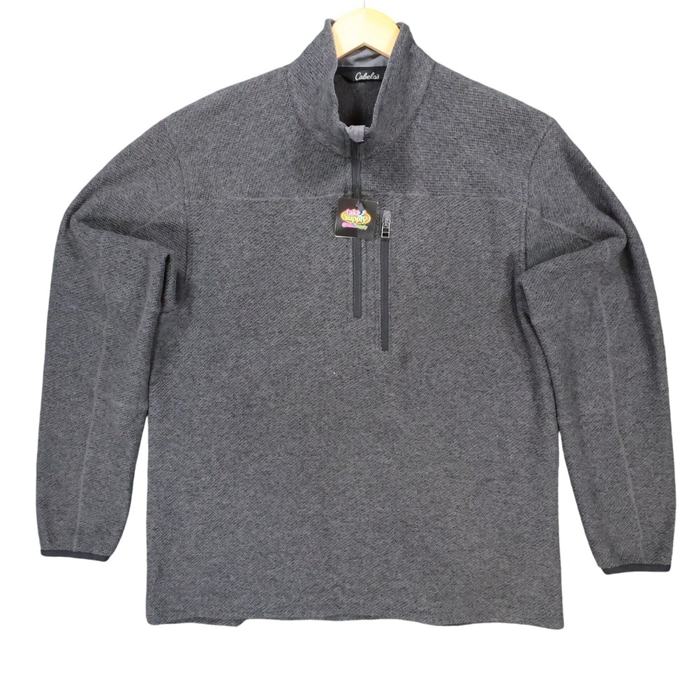 Cabela's Pullover Mens XL‎ Gray Excellent Textured Fleece Quarter Zip